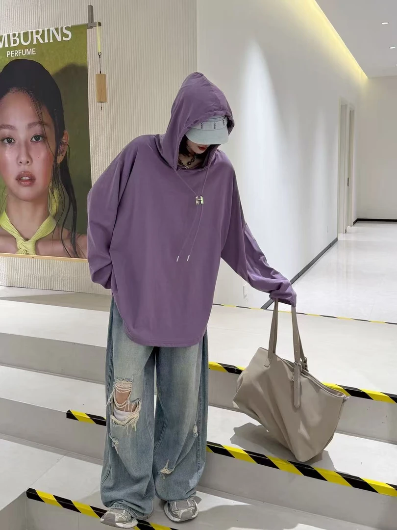 （318）中长款插肩袖狗连帽套头宽松卫衣春季韩版百搭休闲