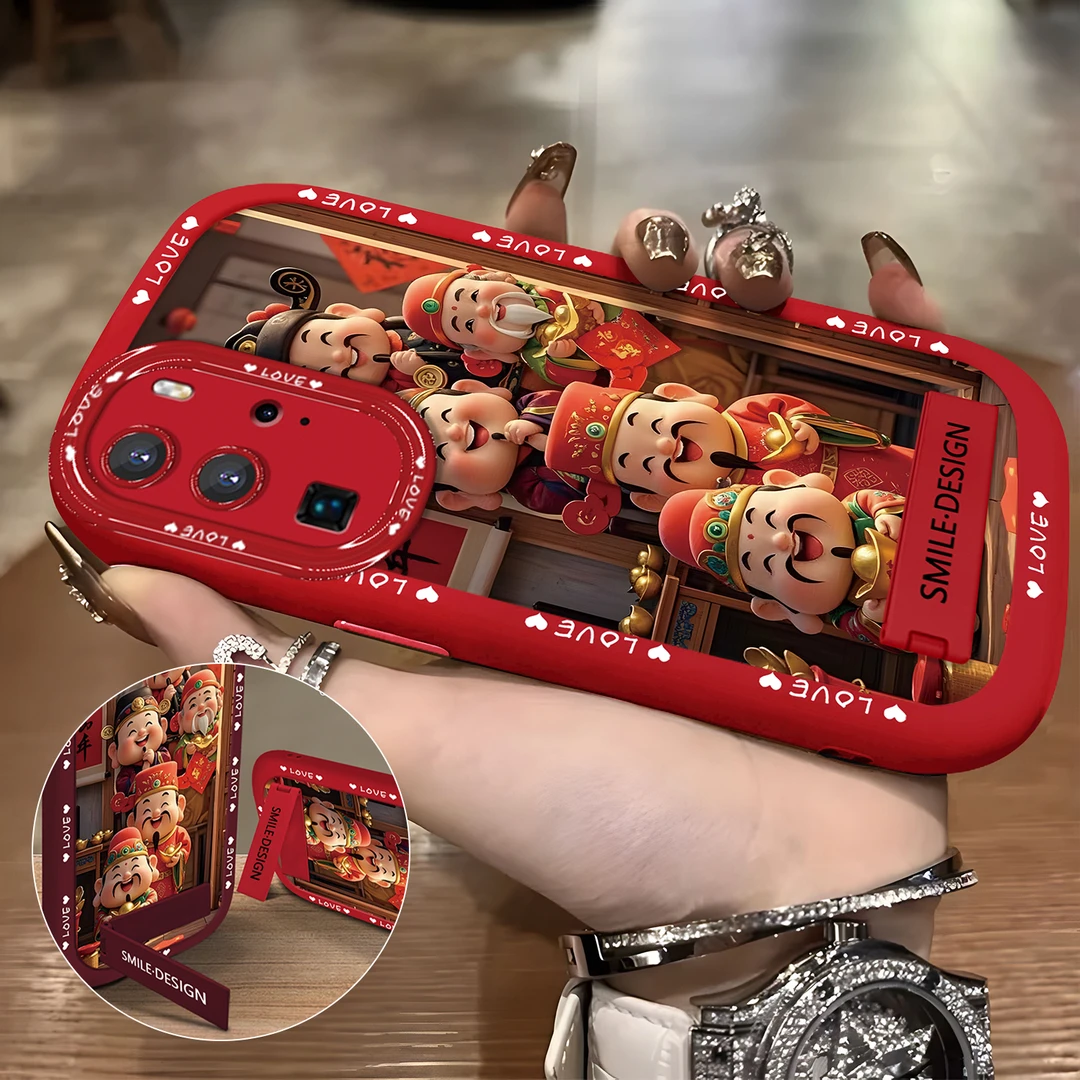 适用于【华为】P40Pro新年新款时尚创意五路财神2025防摔手机壳