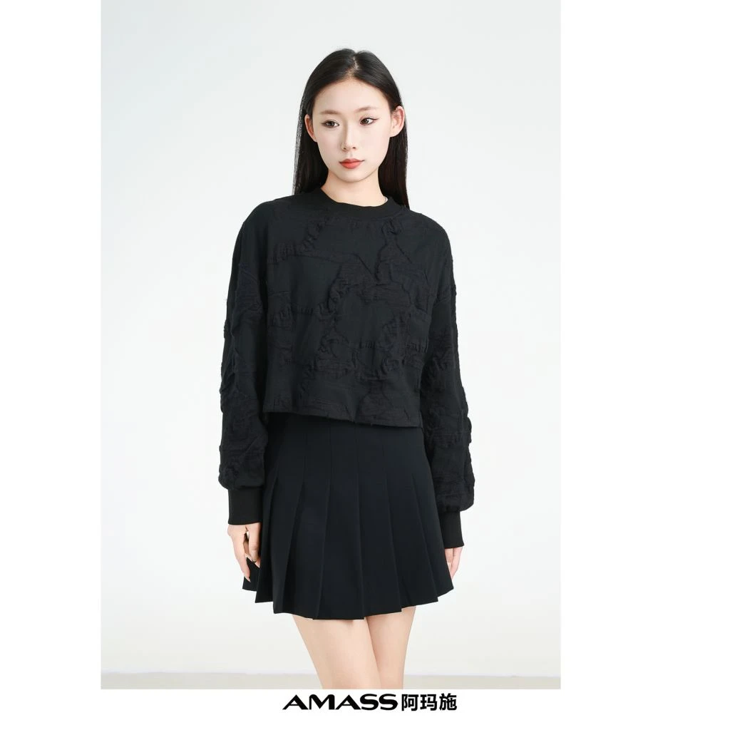 AMASS/阿玛施5301055 新款长袖时尚活力俏丽休闲前短后长圆领卫衣