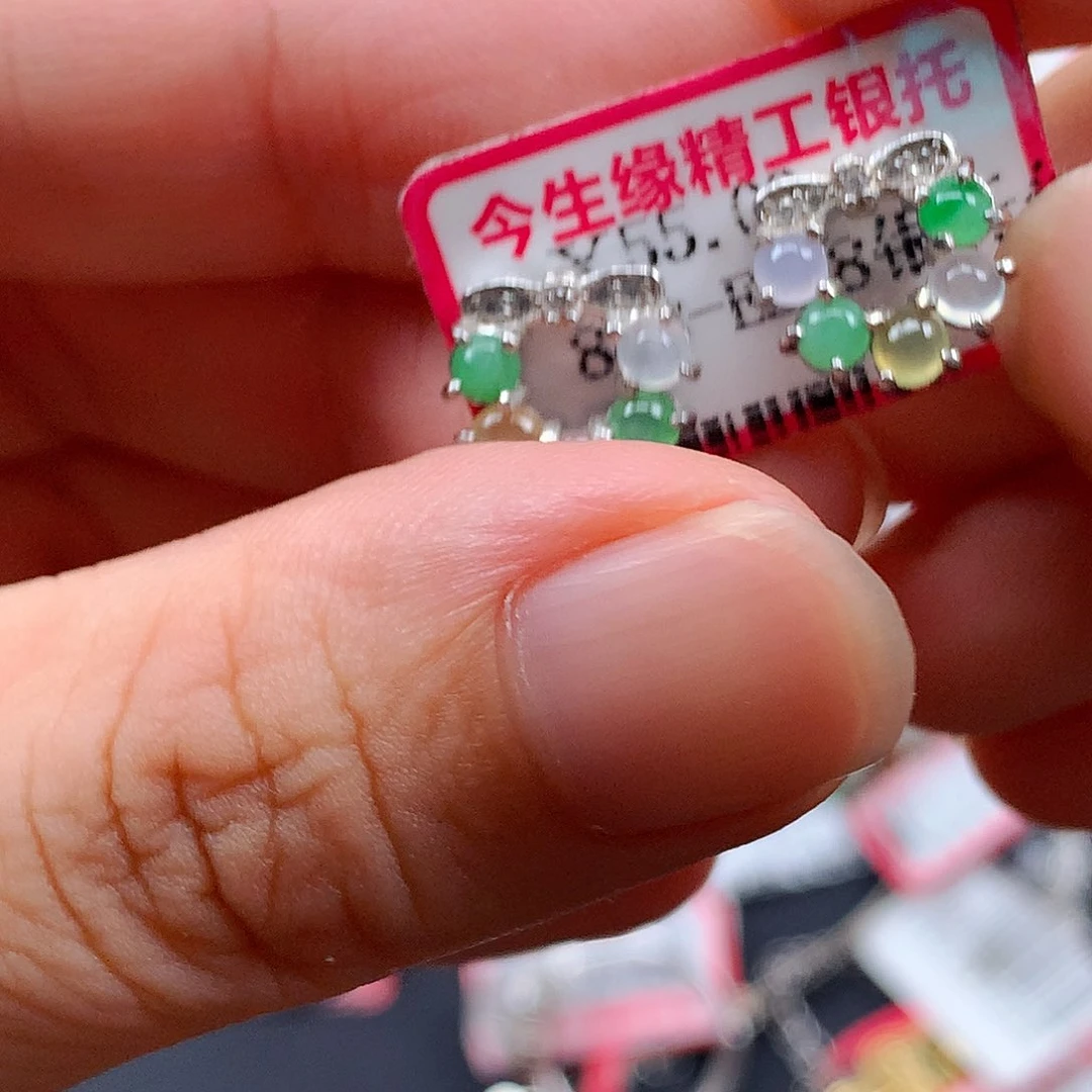 翡翠戒指银S925镶嵌天然翡翠耳饰