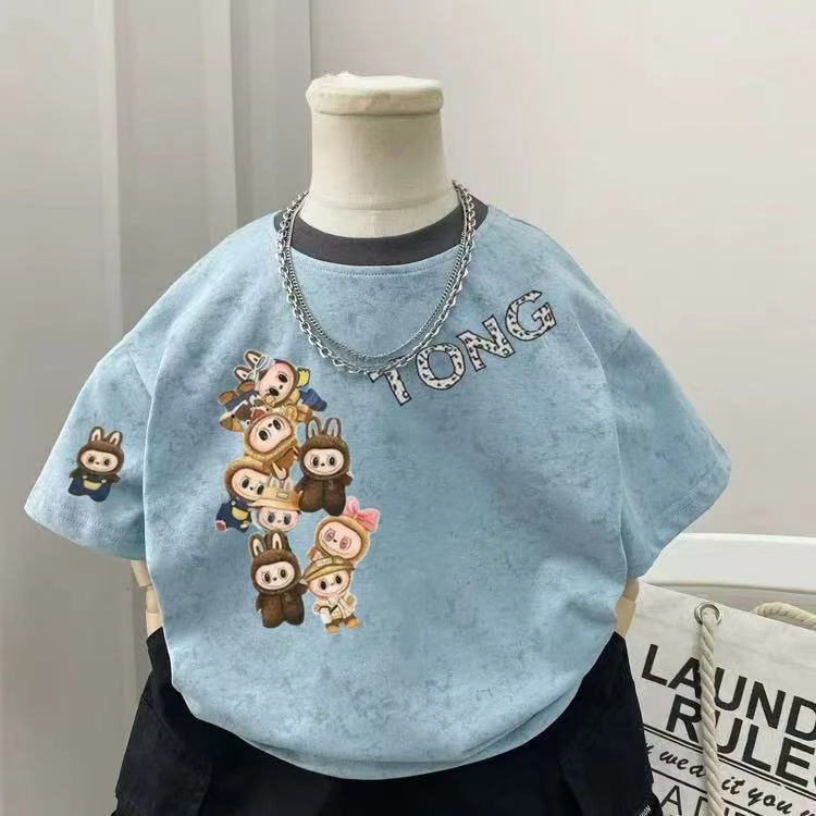 男童纯棉夏装2025新款扎染童韩版儿童装百搭休闲男女孩夏季