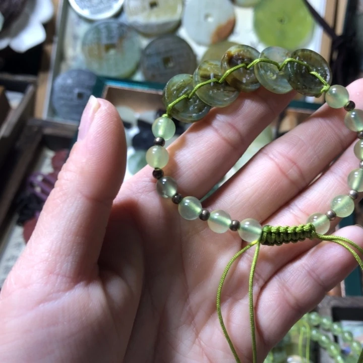 岫玉岫玉五帝钱手链未镶嵌