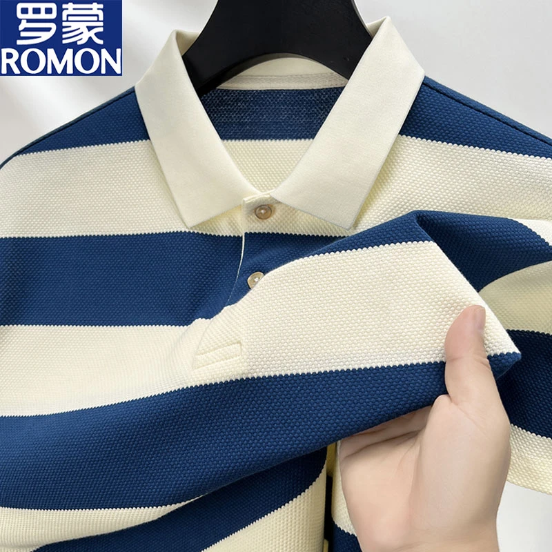 罗蒙短袖Polo衫男士夏季高档休闲时尚条纹半袖上衣凉感高级感男装