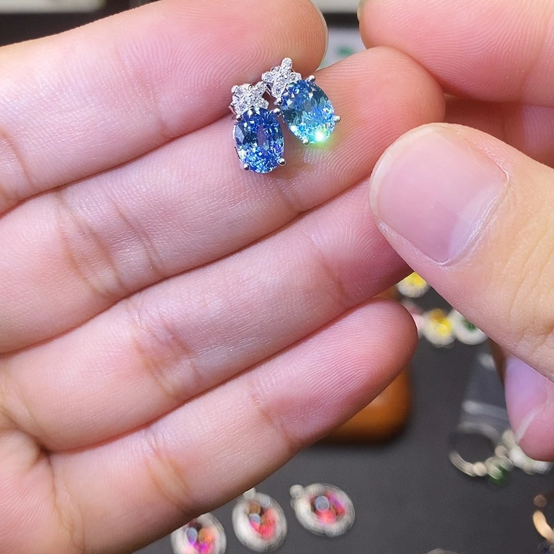 海蓝宝石耳坠银S925镶嵌