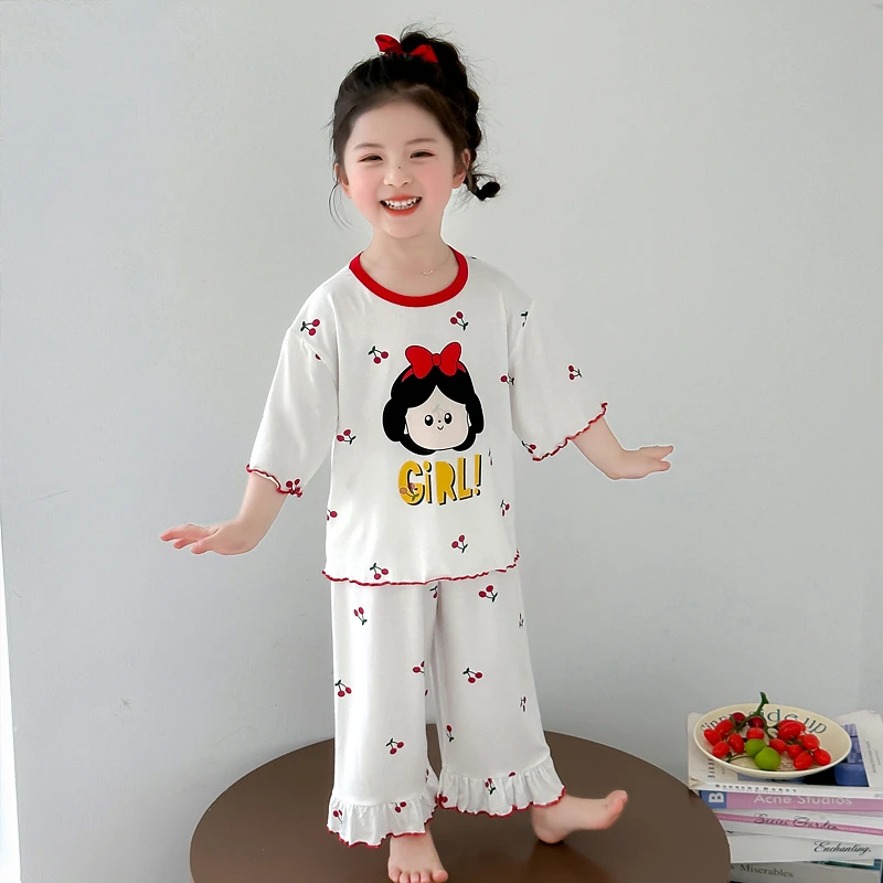 女童洋气宽松夏季薄款莫代尔短袖睡衣套装宝宝2025新款休闲家居服