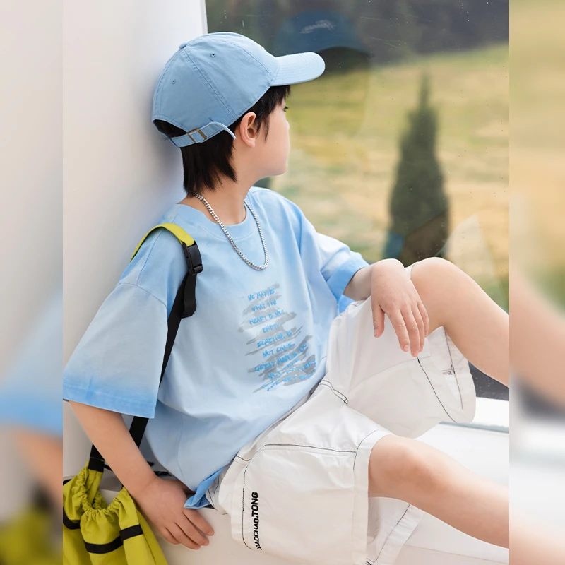 男童夏季扎染渐变短袖T恤儿童2025新款时髦上衣中大童休闲套装潮T