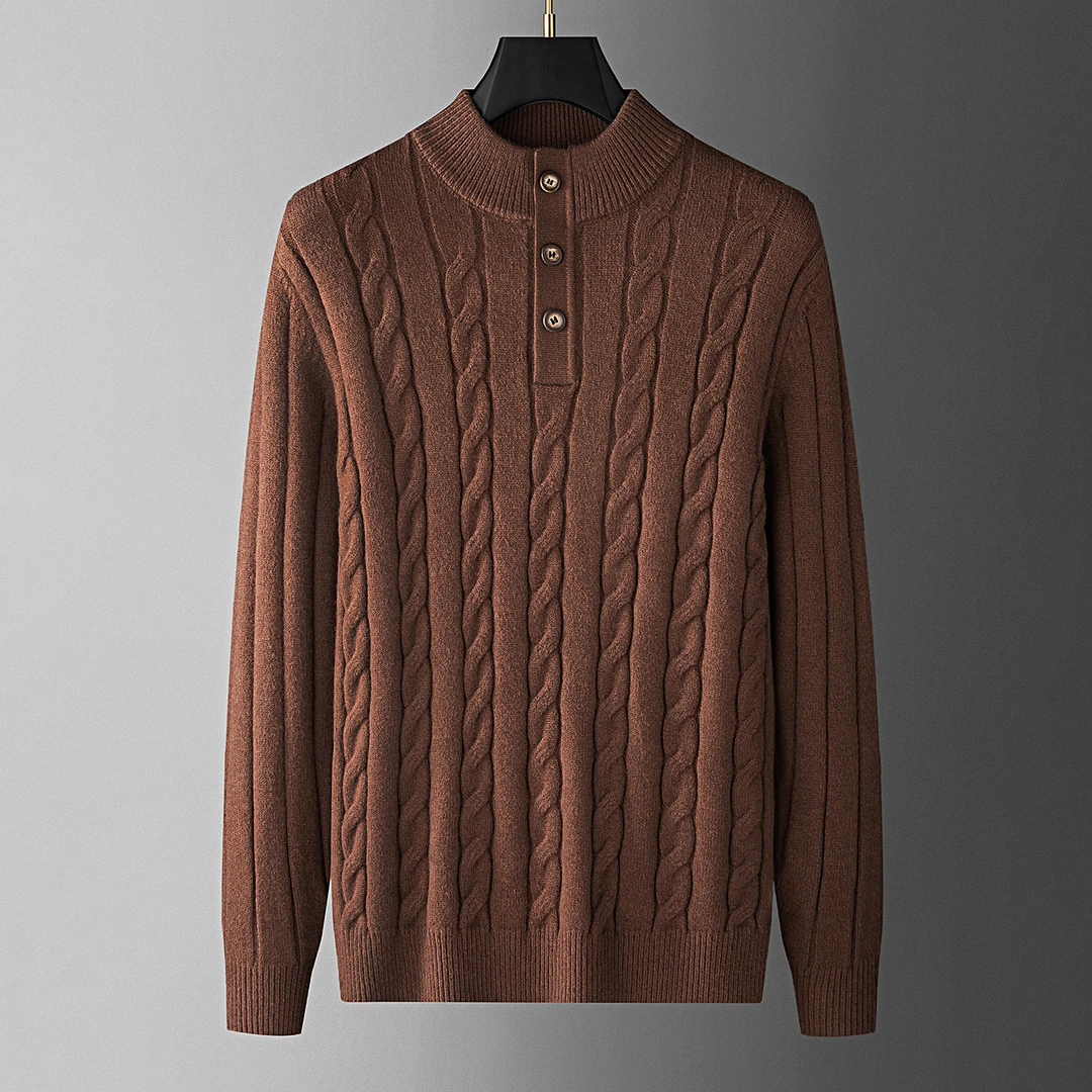 冬季新款男轻奢复古老钱风加厚保暖男士半高亨利领长袖针织衫毛衣