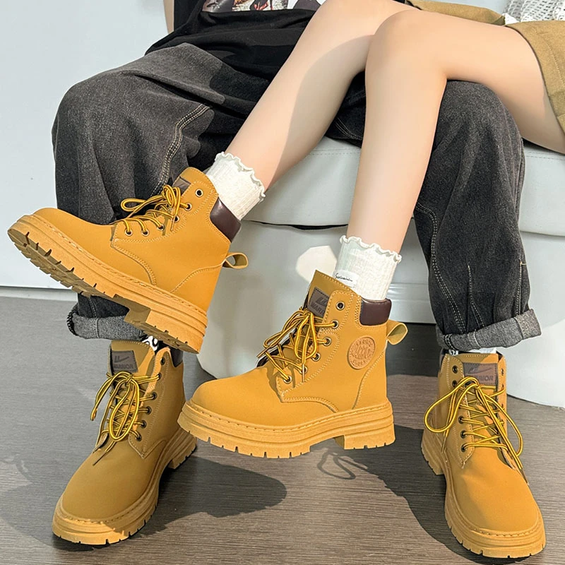 回力情侣马丁靴2025新款英伦大黄靴子男女同款踢不烂加绒加厚靴子