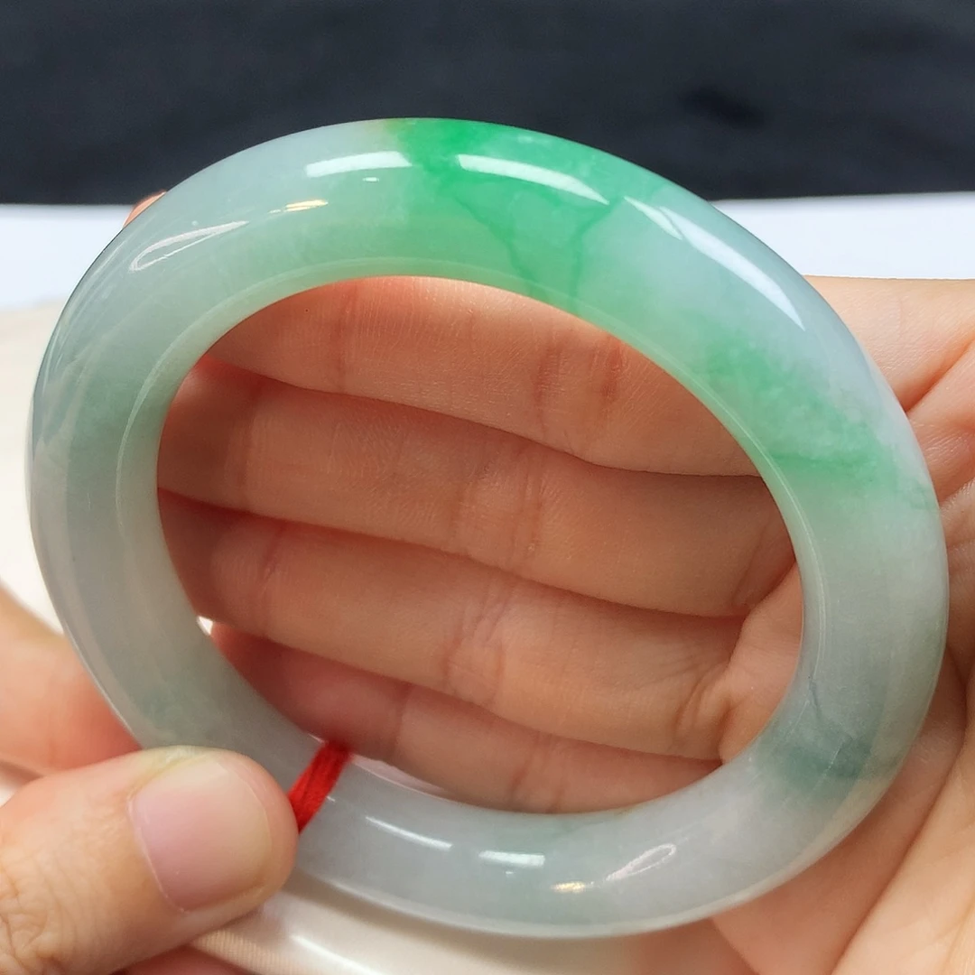 未镶嵌手镯翡翠54.7圈口冰辣绿小胖圆598