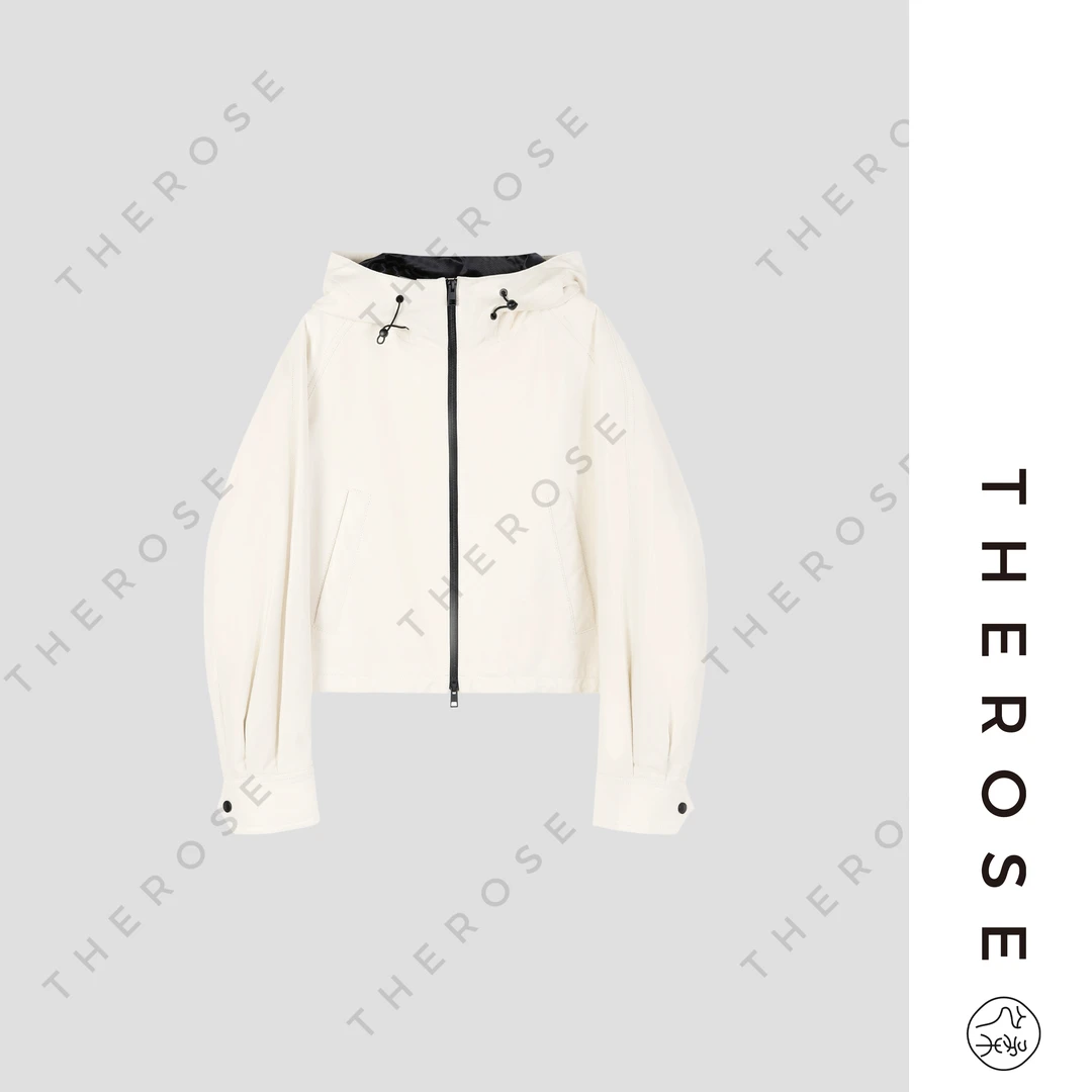 之柔【白色之城】进口羊皮手工抓绉休闲百搭夹克舒适随性连帽皮衣女