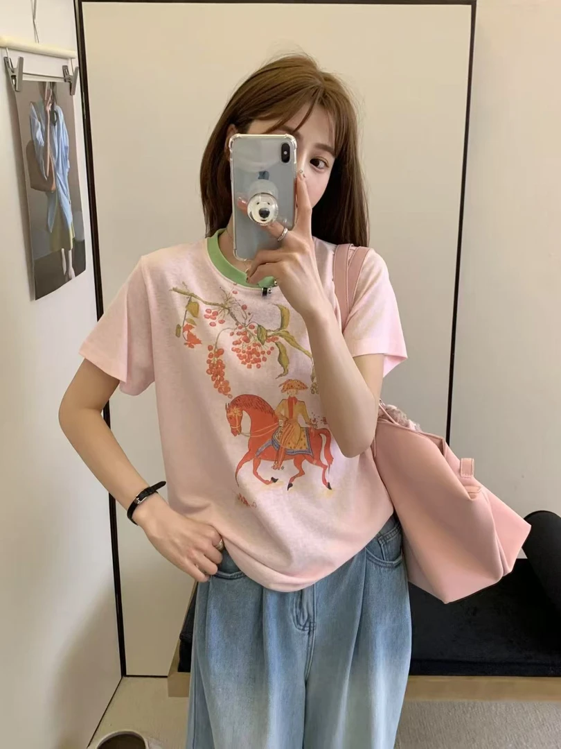 程程甄选  小众设计师款复古马帮少年洋气百搭体恤725