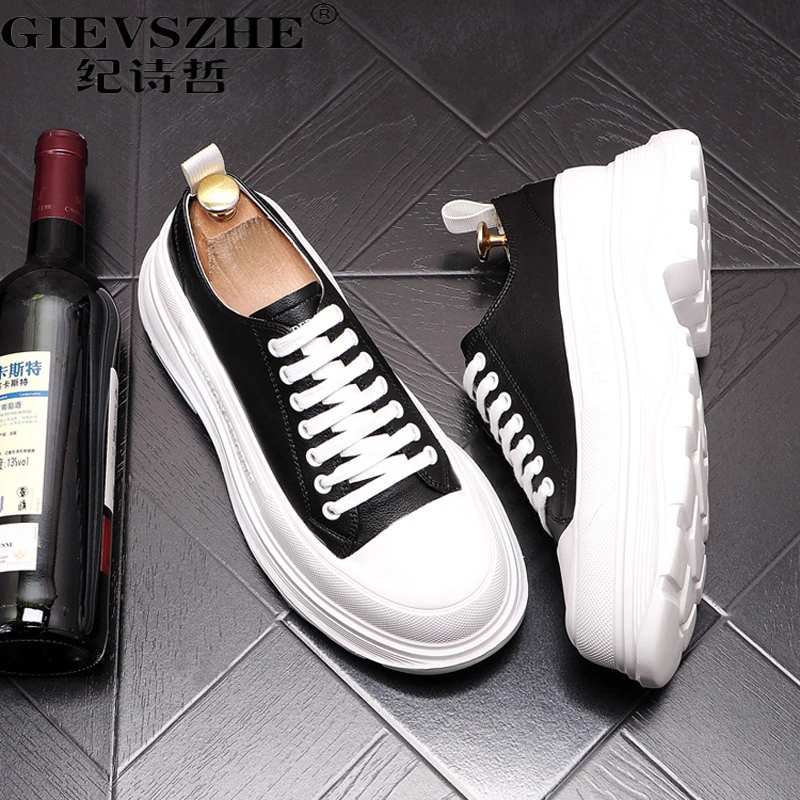 纪诗哲百搭时尚休闲鞋男厚底内增高透气小白鞋轻复古透气男士乐福
