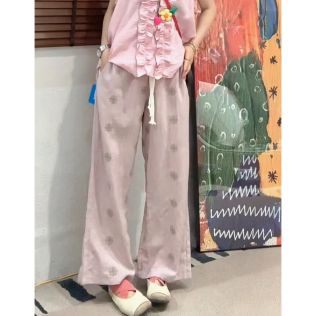 【Z.D.C】刺绣显瘦松紧抽绳腰休闲裤/韩版百搭洋气