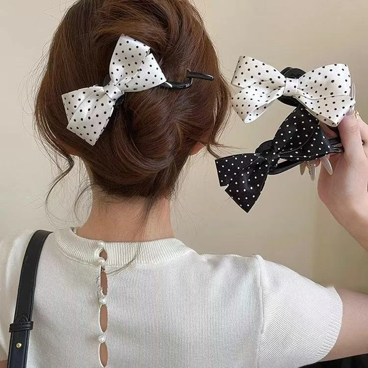 气质波点蝴蝶结扭扭夹抓夹2025新款盘发一字发夹高级感后脑勺头饰