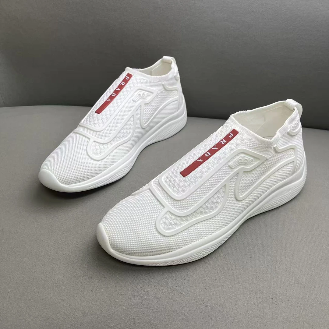 未使用 Prada/普拉达 白色编织网面红标logo运动鞋 40码/全新摆放