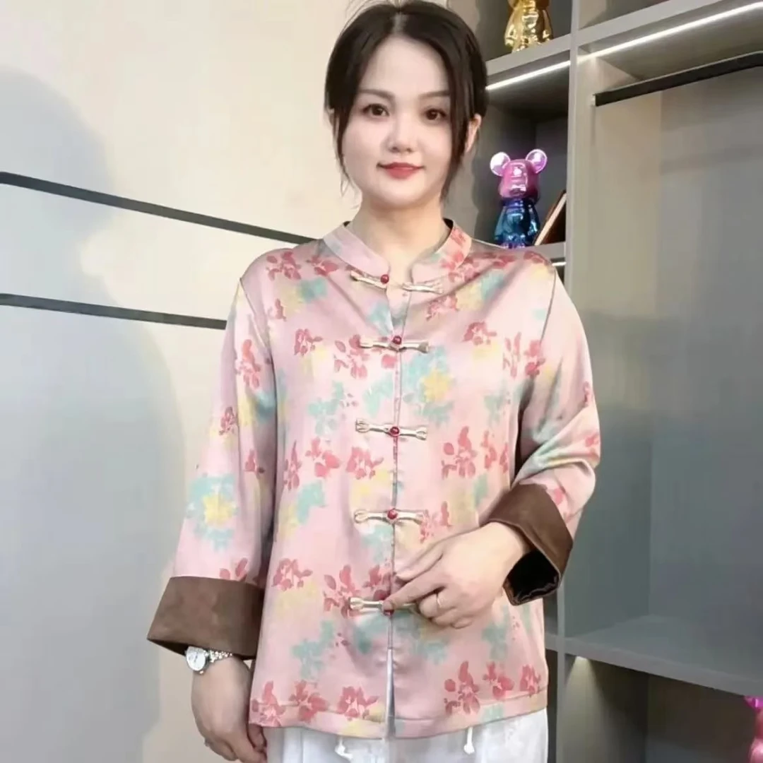 提花厚款立领圆领短款薄款夏季上衣七分袖可爱风日奢风春夏中式