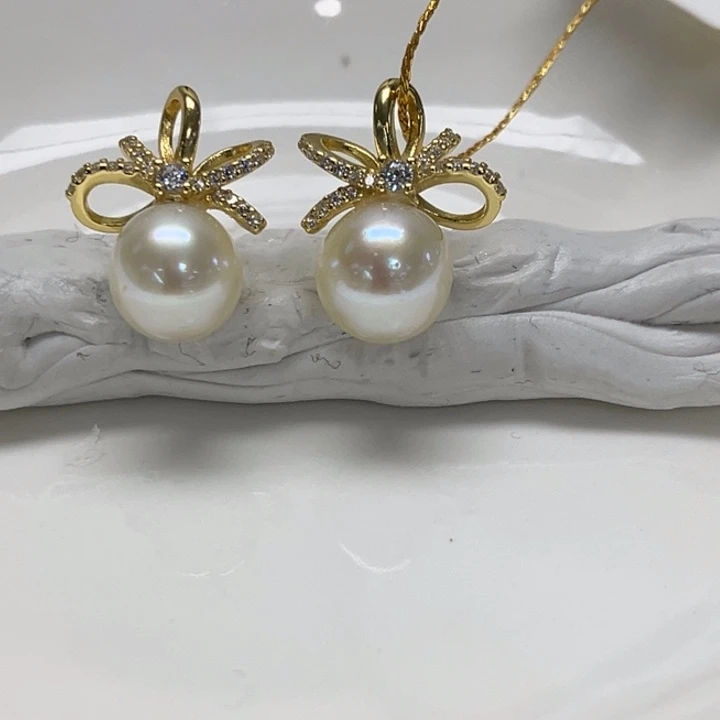 海水珍珠银S925镶嵌耳饰AK 8-9mm 49号