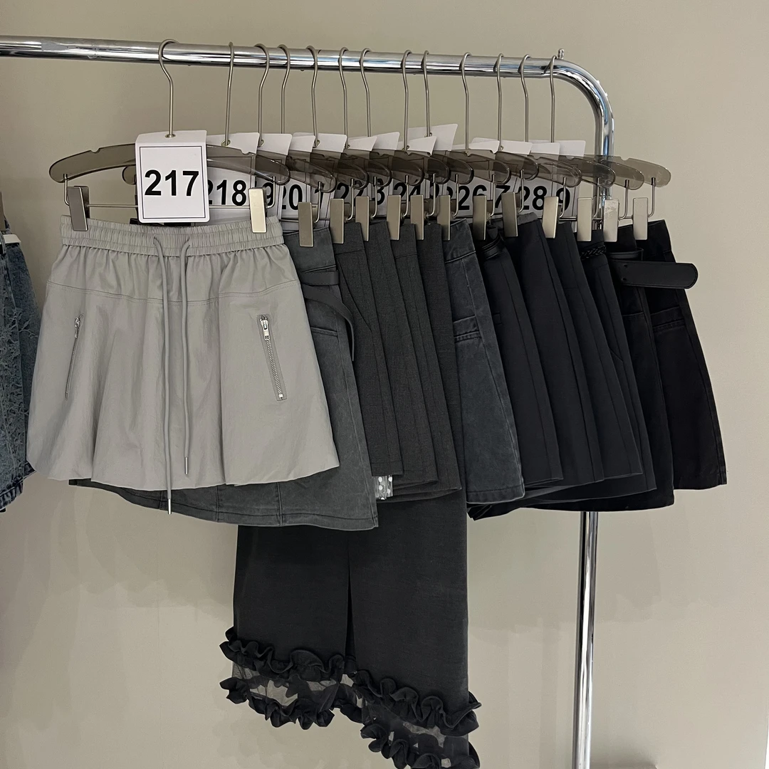 【莜米定制】夏款西装洗水棉牛仔短裤短裙【灰色组】