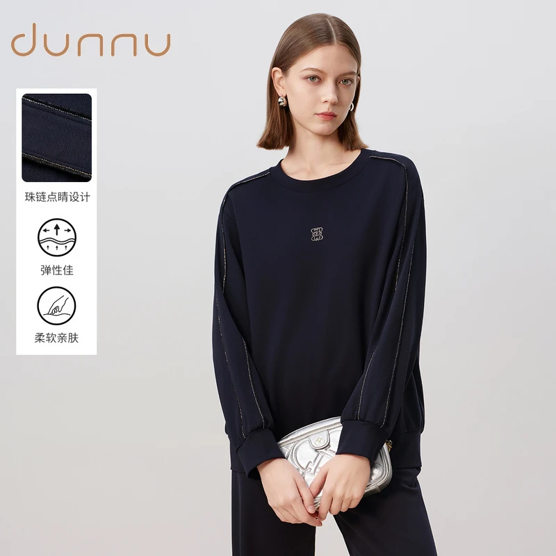 dunnu敦奴2025秋季圆领设计感时髦休闲合身H型卫衣8U130101