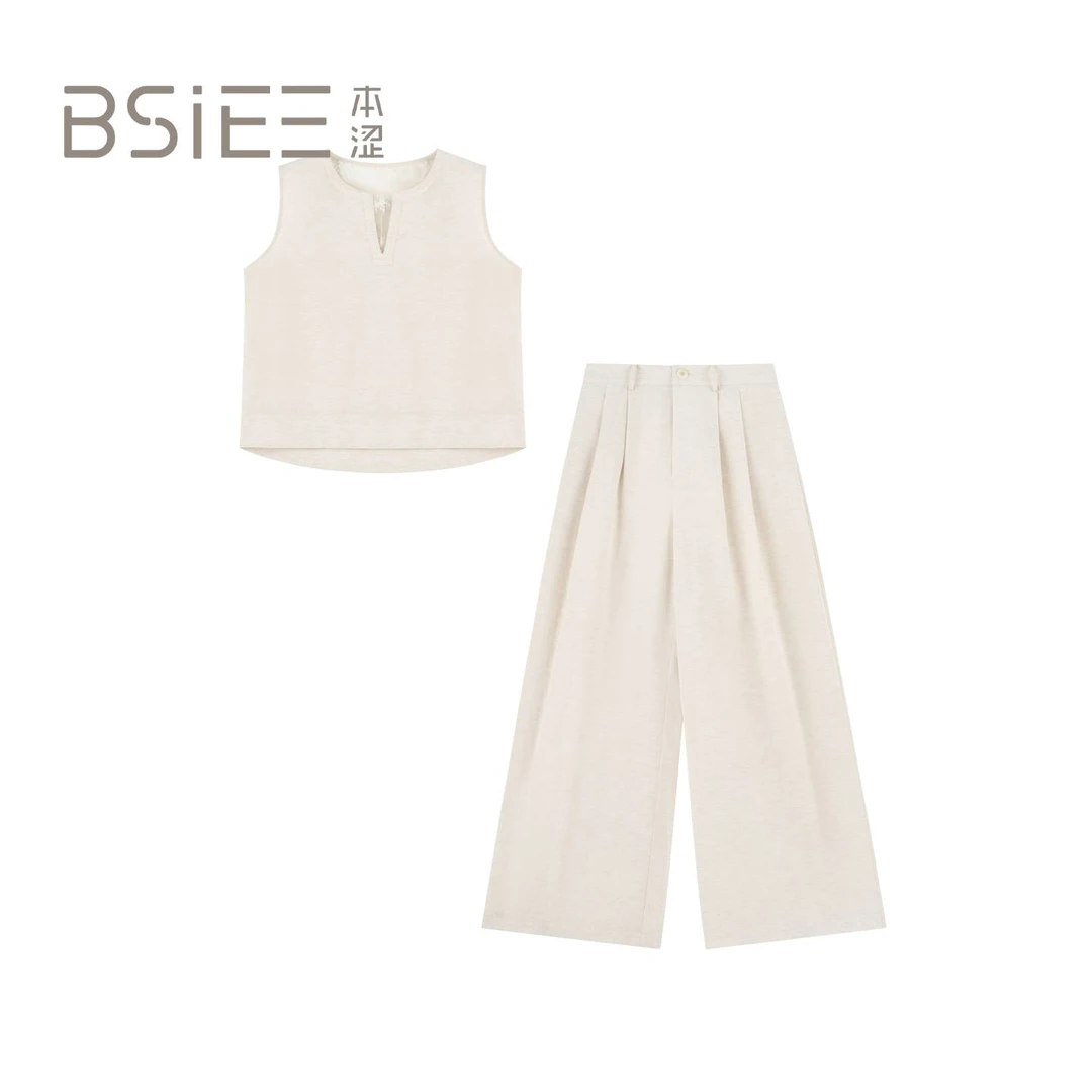 BSIEE本涩夏季新款休闲风纯色马甲裤子两件套装G2644D03