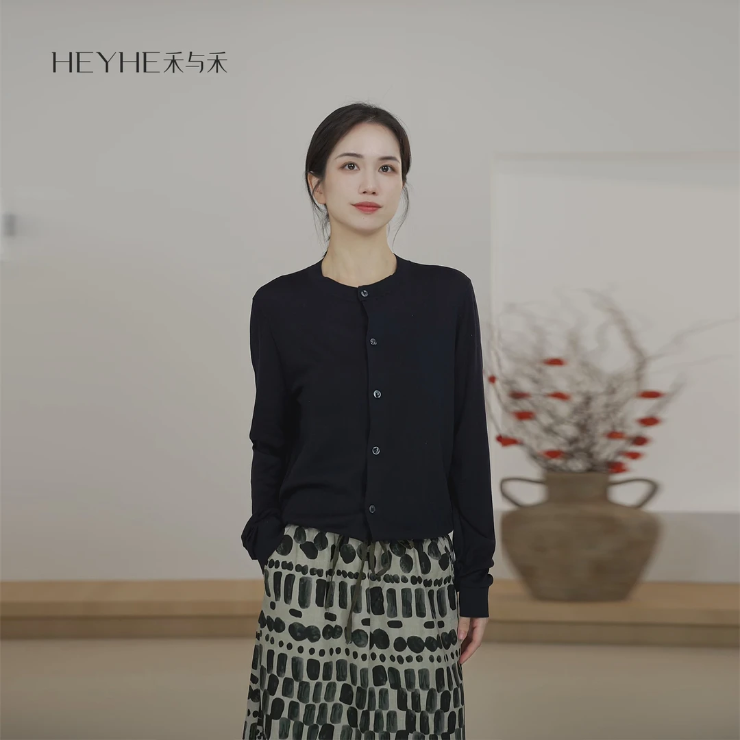 小禾【月下】重磅100桑蚕丝轻薄透气凉感防晒圆领长袖针织衫