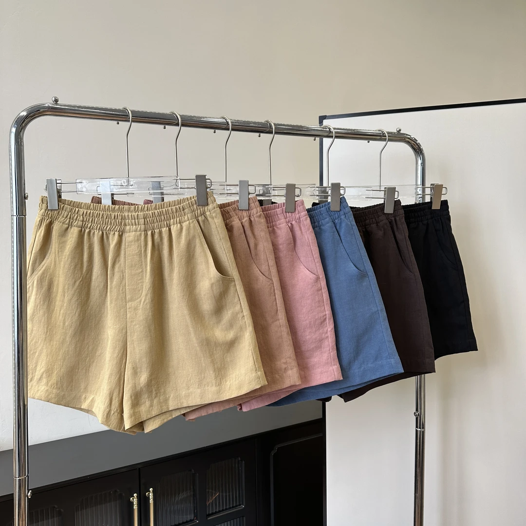 【柳条儿】干爽又透气抗皱砂洗天丝麻短裤松紧腰凉快宽松三分裤