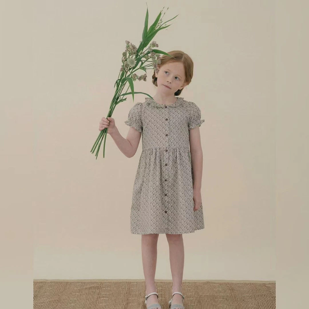 出口韩单 苏苏25夏女童宝宝复古洋气满印碎花连衣裙