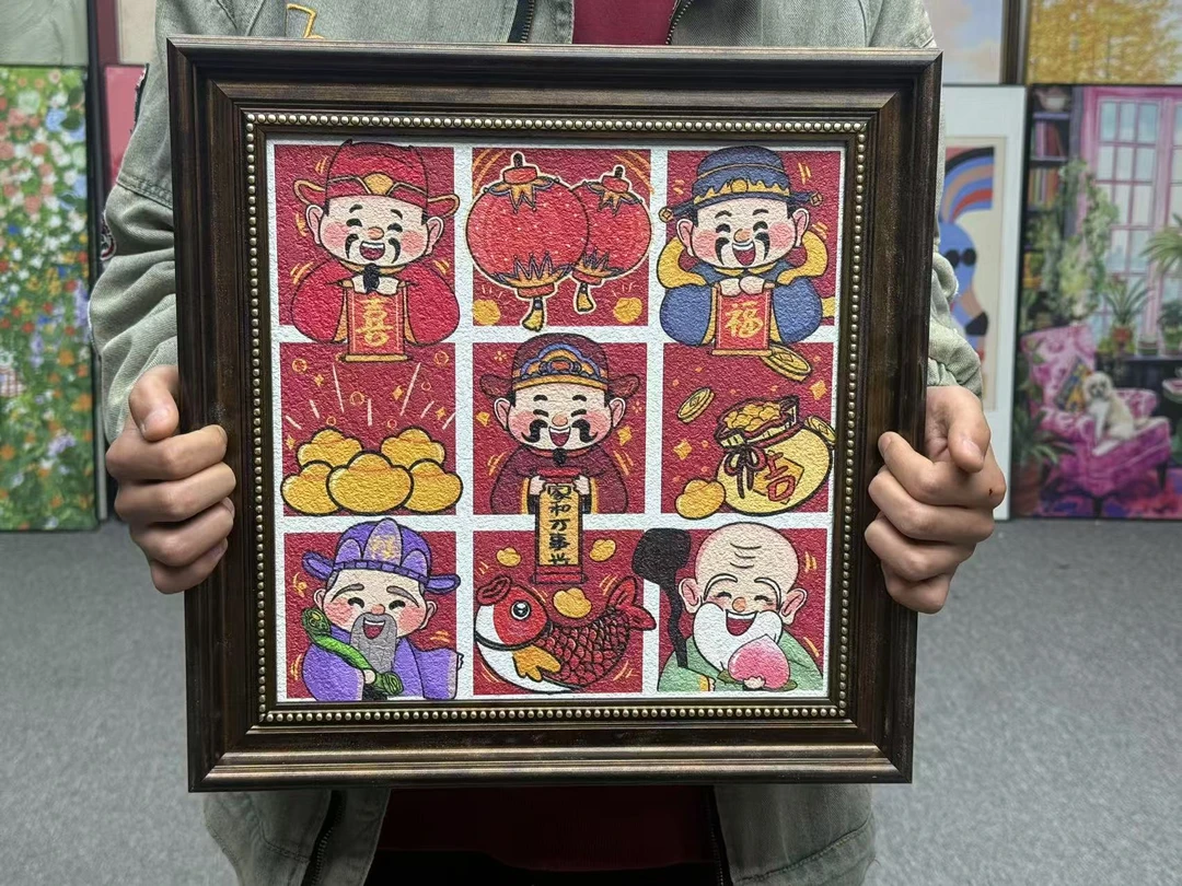 五路财神爷钻石画新款贴钻客厅小件手工简单福禄寿喜财十字绣4040