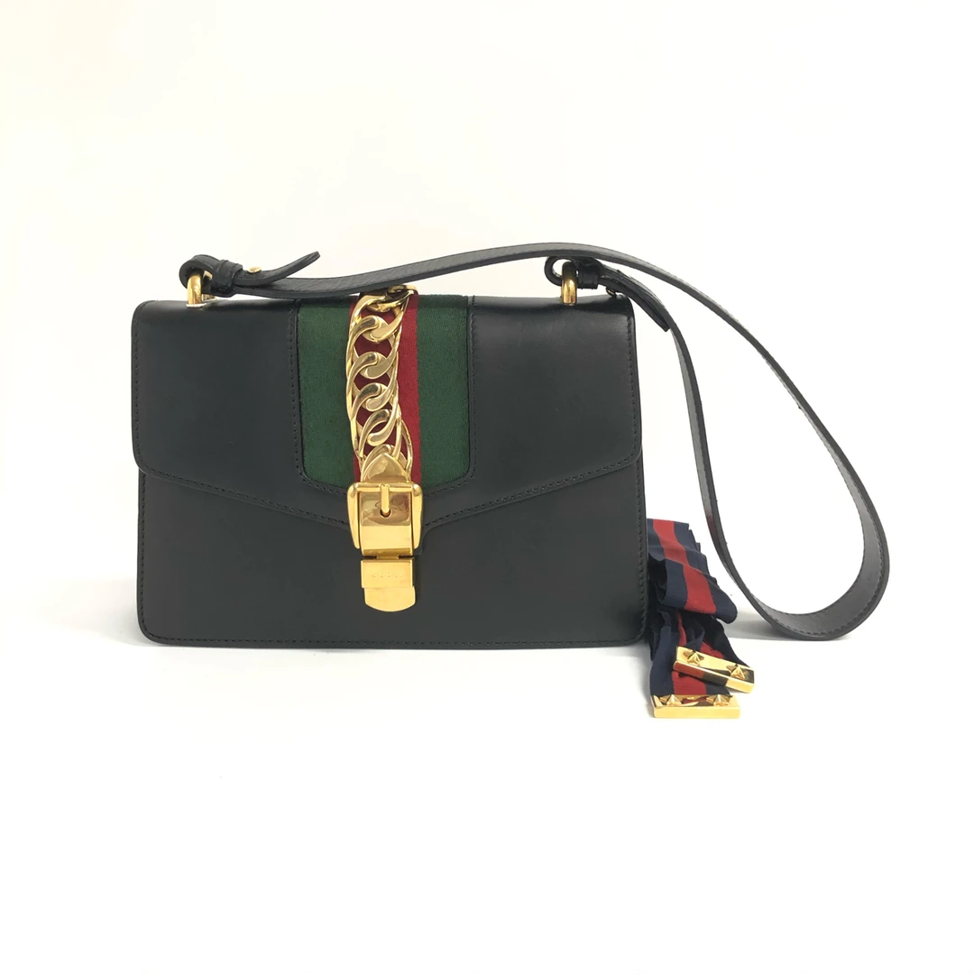 95新 GUCCI/古驰 奢100严选 古驰黑金塞尔维亚单肩包