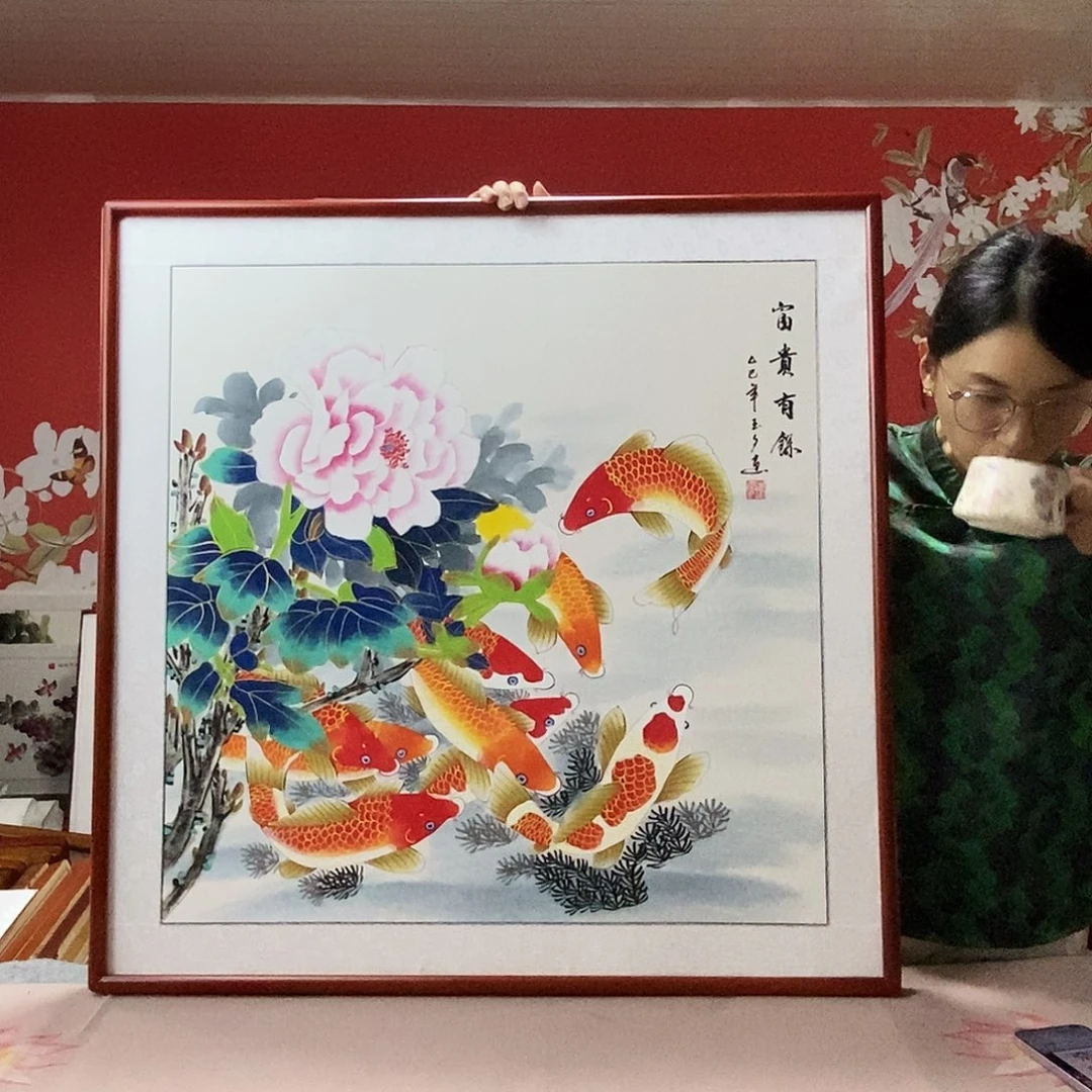 国画手写手绘带框包邮82✖️82国画作品