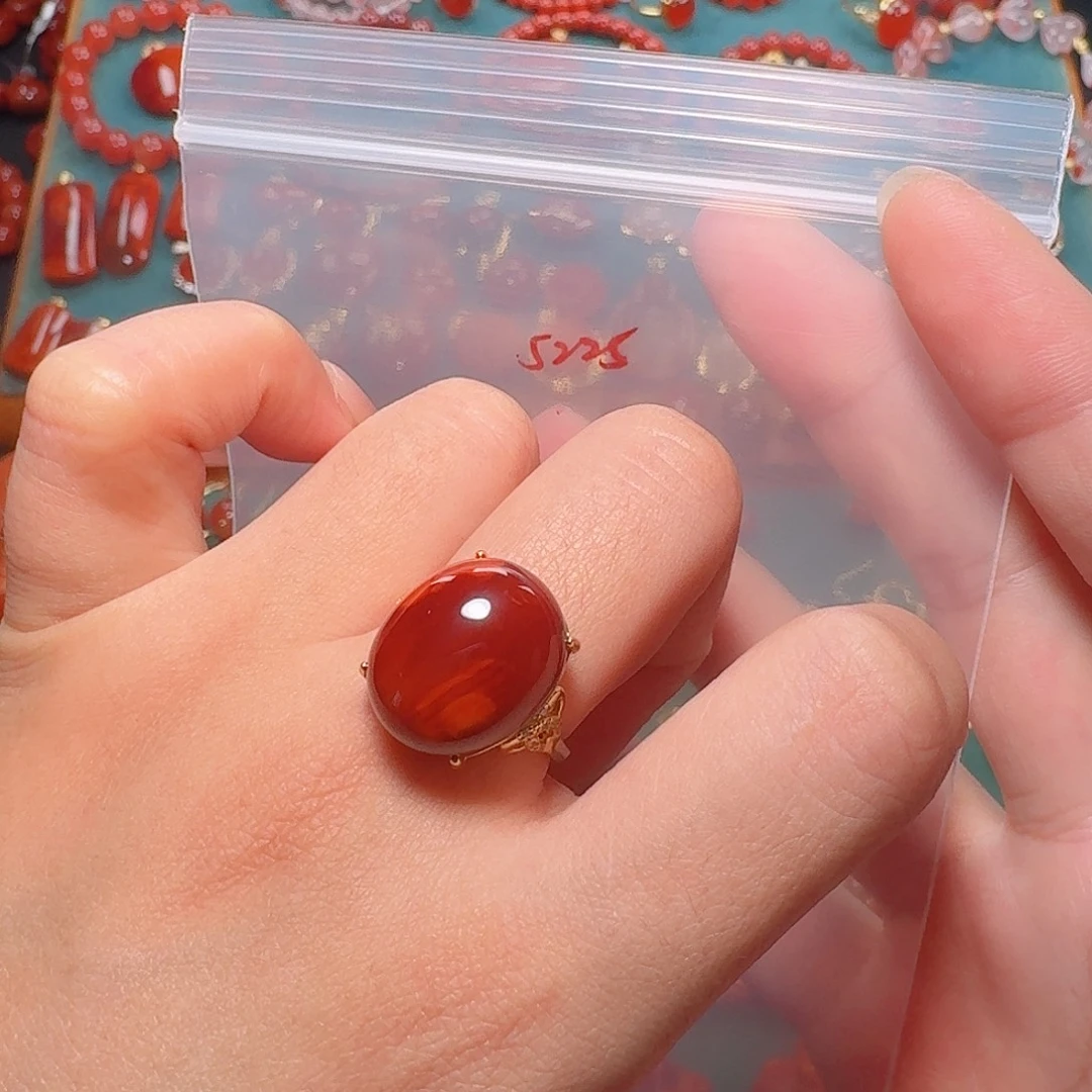 南红玛瑙银S925镶嵌戒指