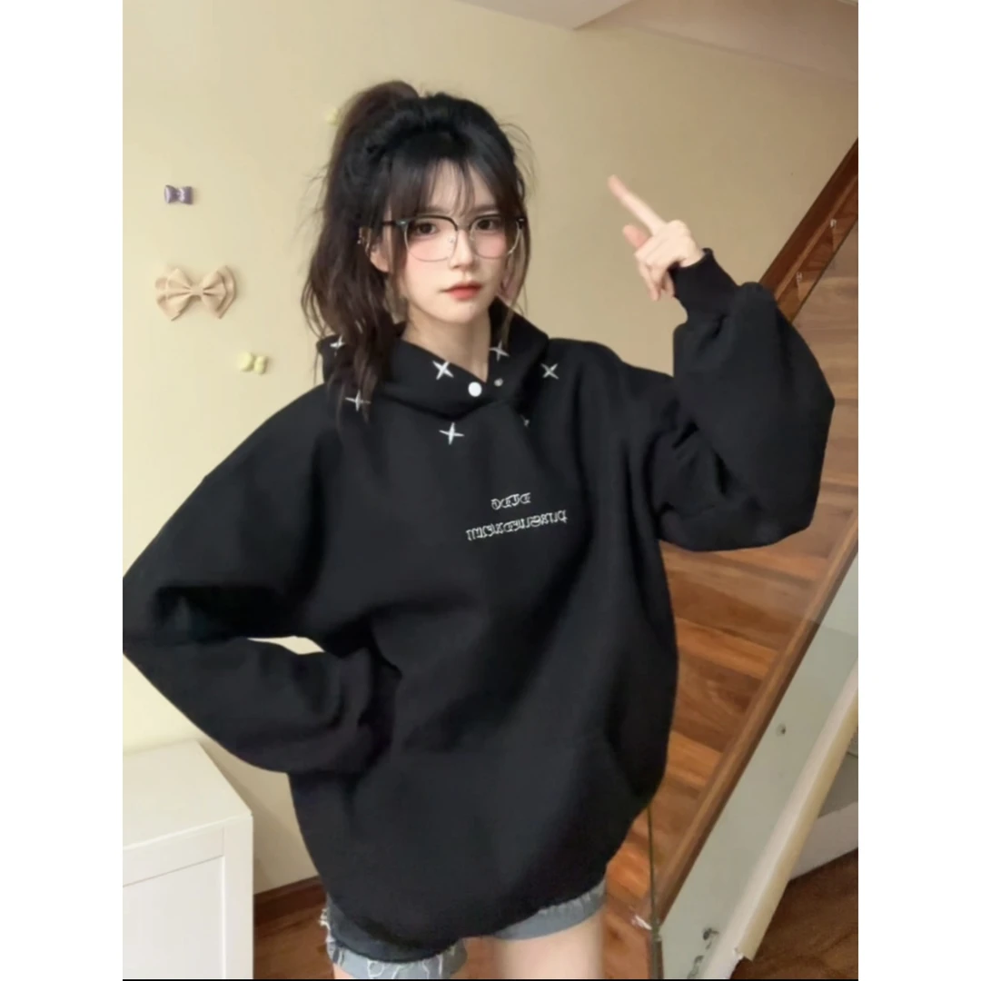 460G重磅美式街头潮牌刺绣情侣宽松连帽卫衣帽衫男女
