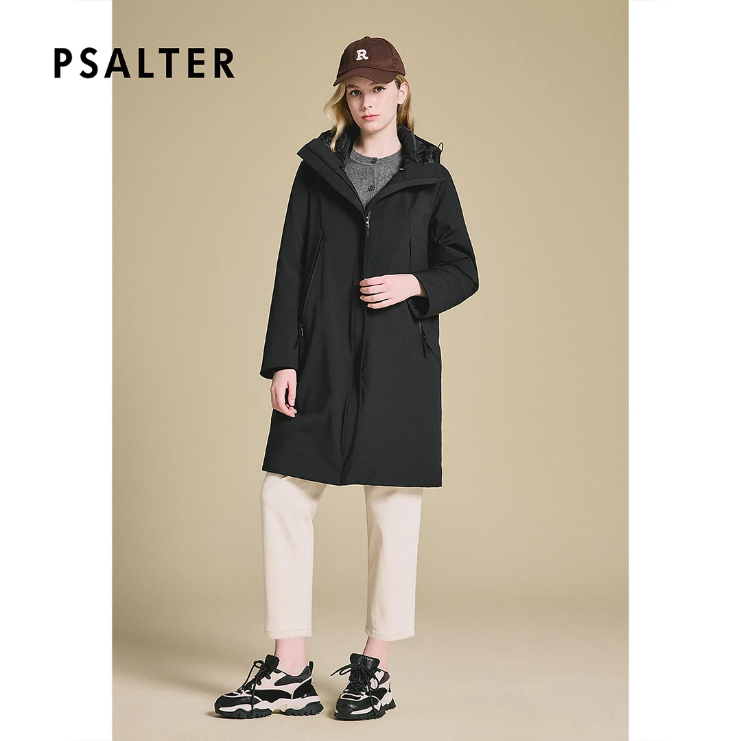 【新国标90鹅绒】诗篇石墨烯户外通勤休闲连帽风衣式羽绒服中长款冬