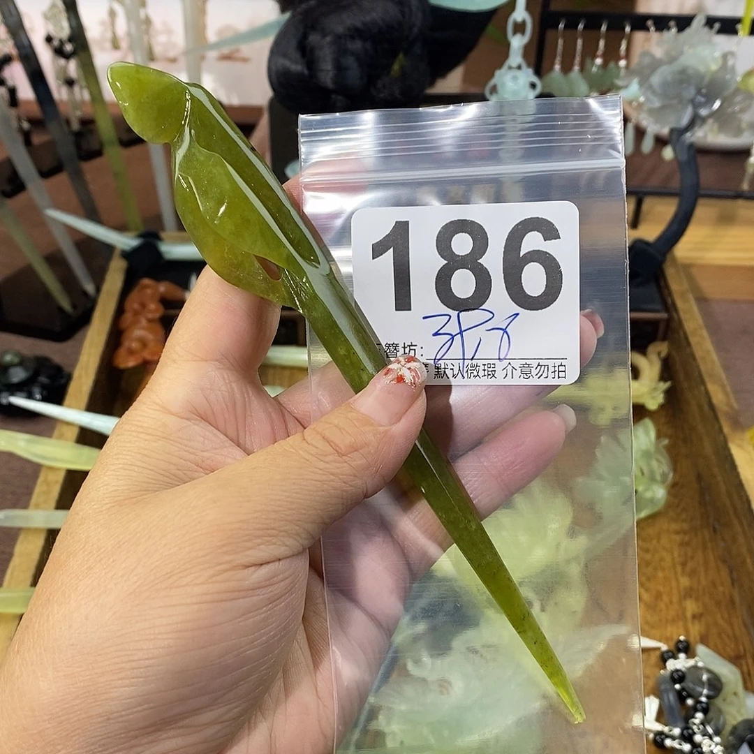 几***风合金蛇纹石玉发饰