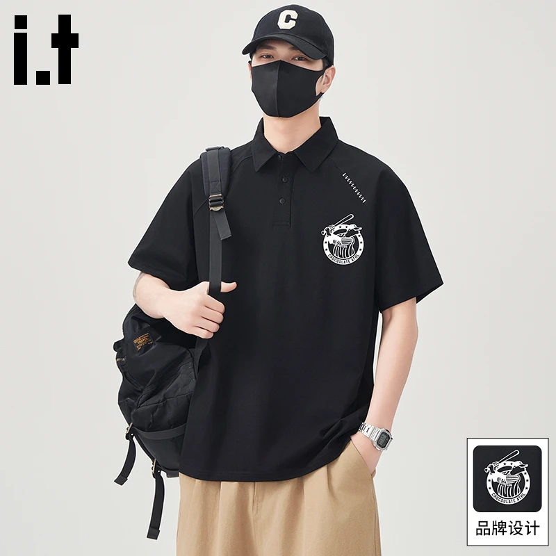 it:CHOCOOLATE冰丝短袖polo衫男士夏季透气日系宽松休闲翻领t恤男