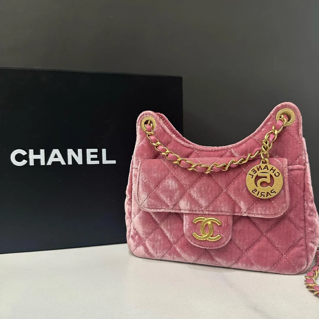 95新 Chanel/香奈儿 丝绒天猫精灵包小号芯片18cm/JJ5101308