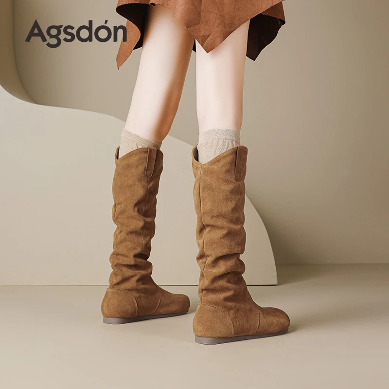 奥古狮登长筒靴子女2025新款秋季美拉德复古平底西部牛仔骑士靴
