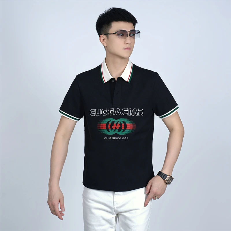 【莫斯吉尔】夏季轻奢时尚刺绣印花POLO衫潮流简约休闲百搭修身短袖