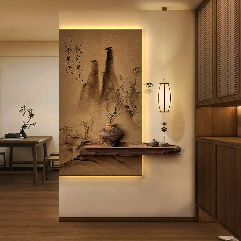 新中式玄关装饰画高级感入户正对门挂画宋代美学茶室氛围布置壁灯