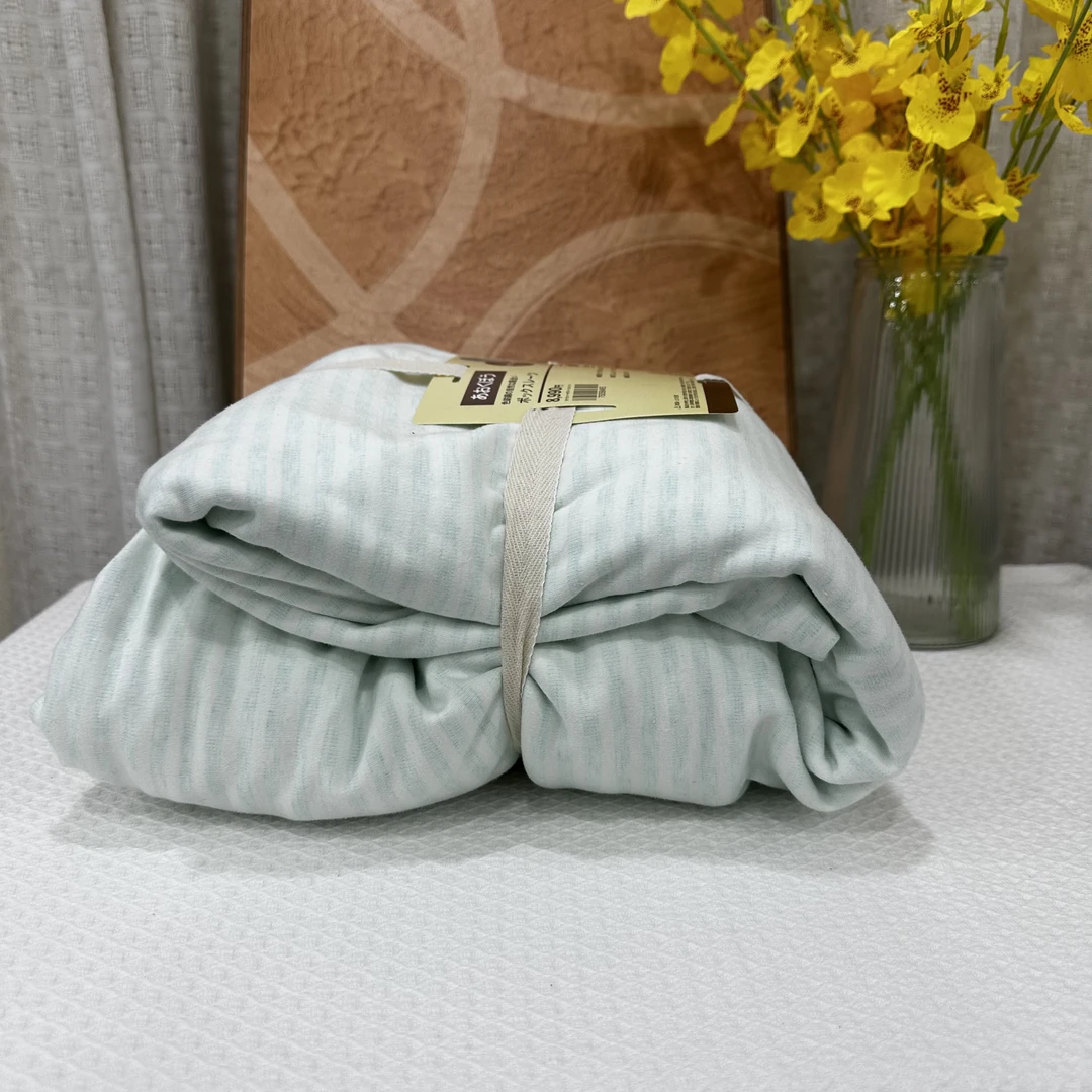 出口订单 加厚全棉针织天竺棉床笠 蓝色粗条 180*200高度25左右