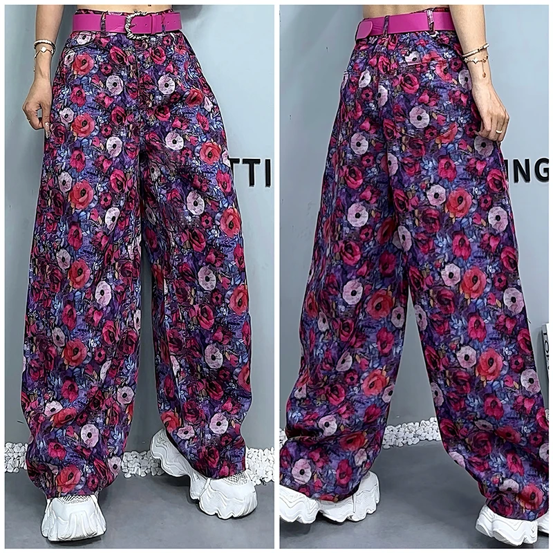 夏季高腰弯刀裤阔腿裤女2025新款时尚宽松薄款大码休闲拖地裤7033