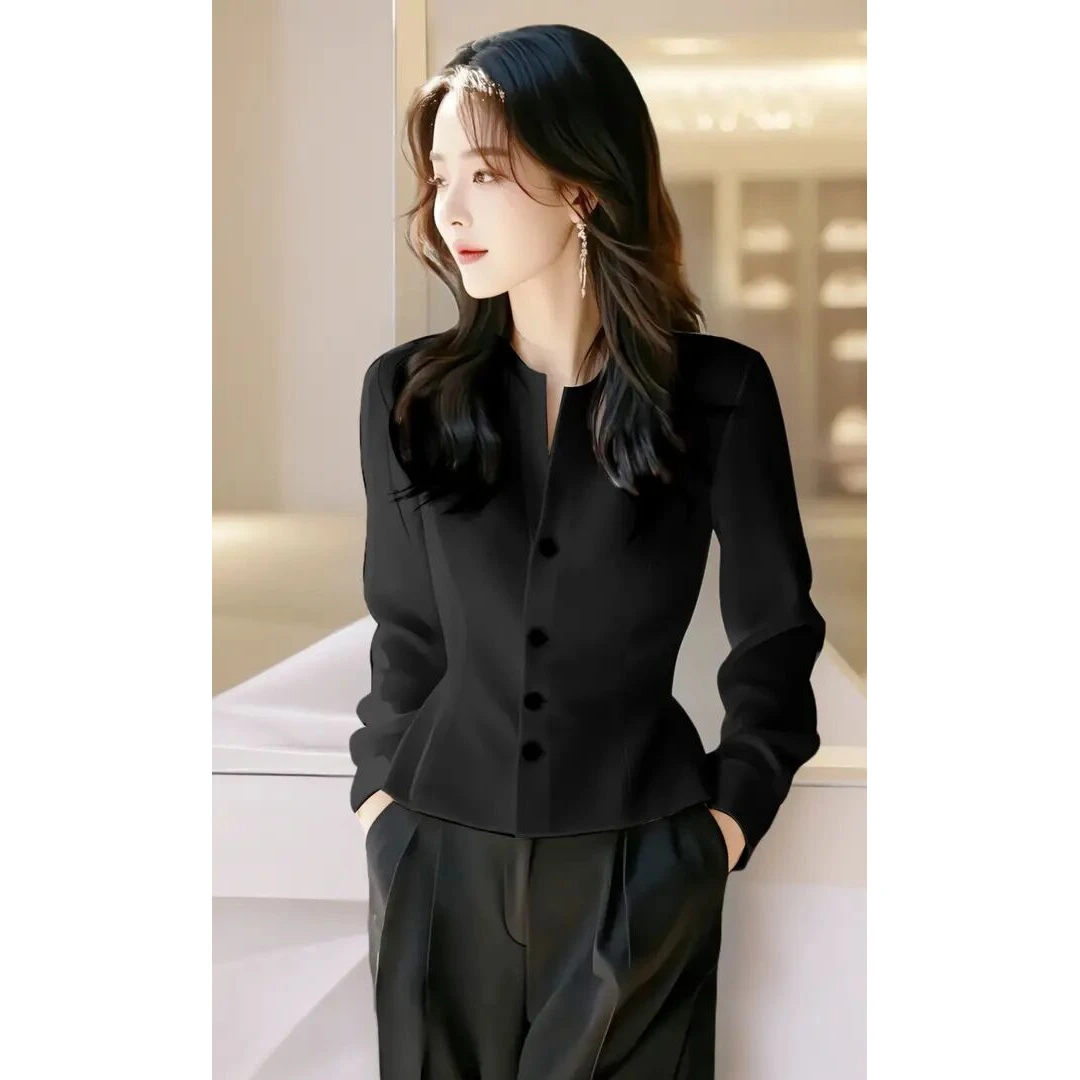 SS475早秋高端小香风掐腰上衣法式高级感气质名媛绝美黑色衬衫