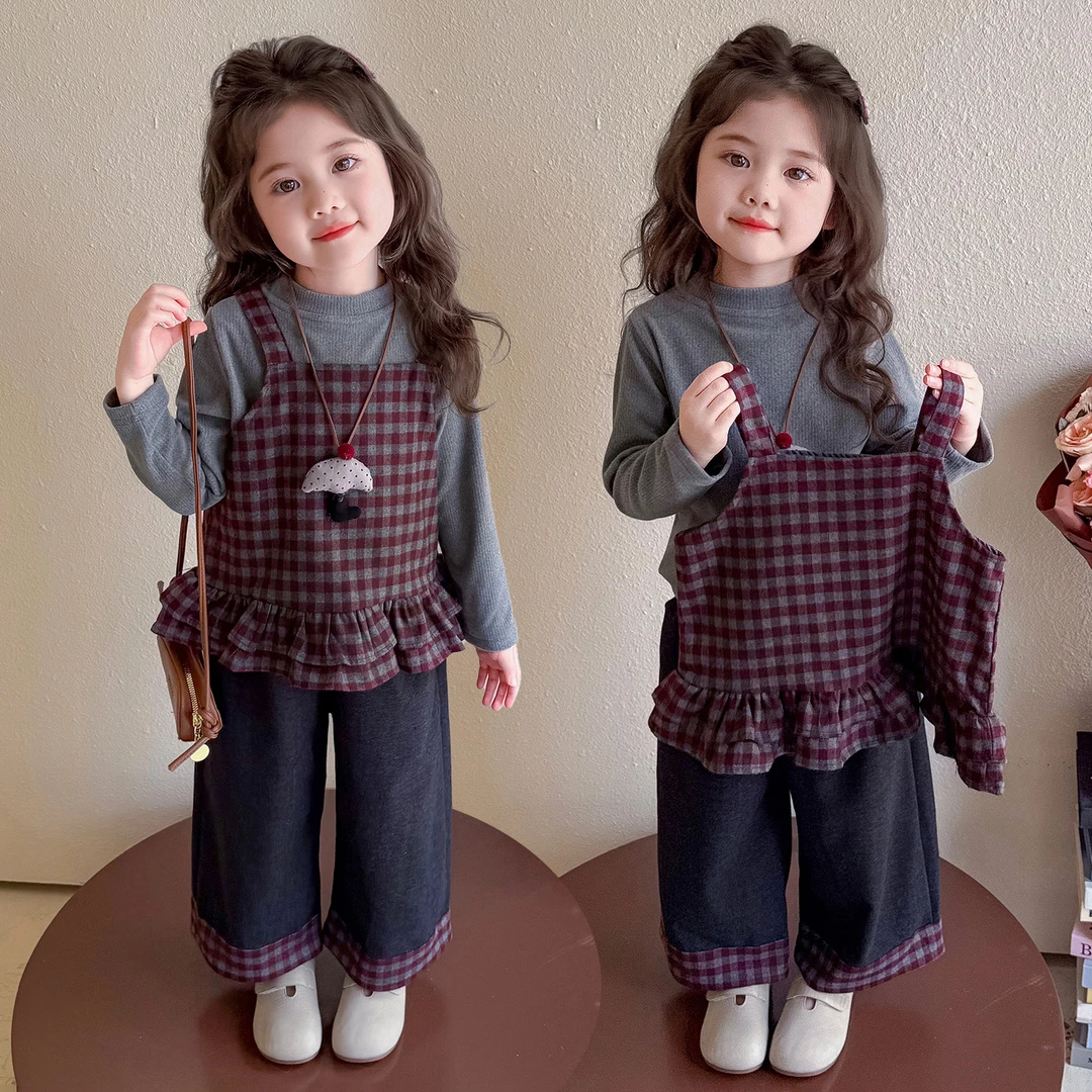 女童韩系格子三件套小女孩春秋装时髦女宝宝洋气套装小女孩秋款潮