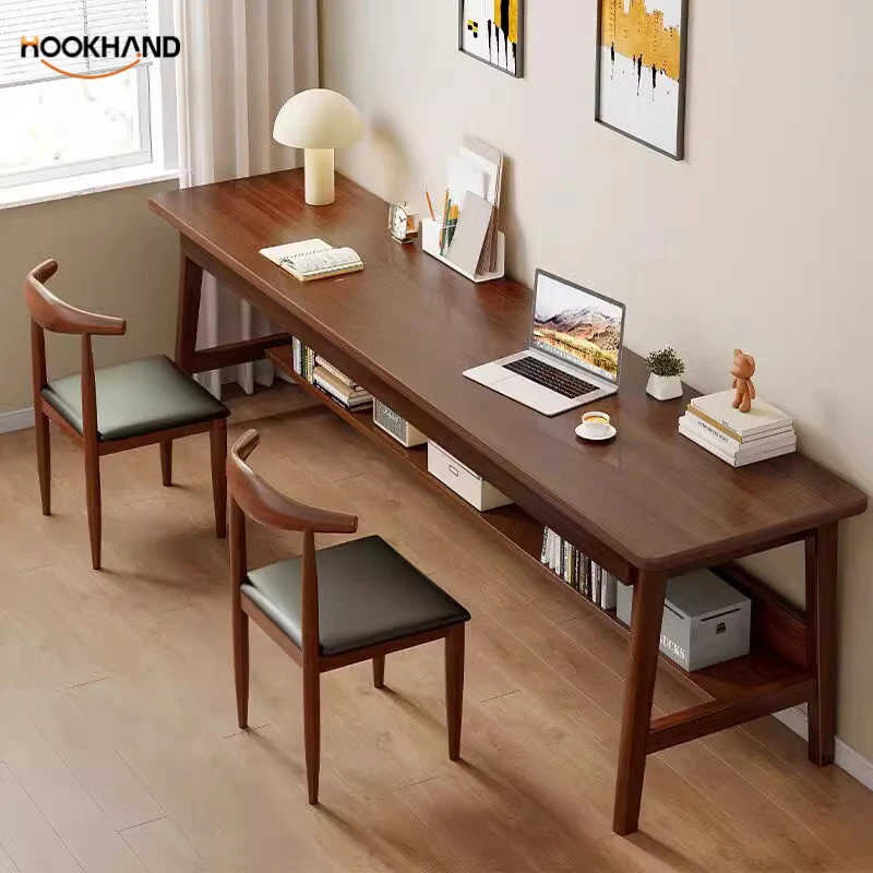 长条桌网红长方形办公桌家用双人书桌现代简约电脑桌实木腿工作台