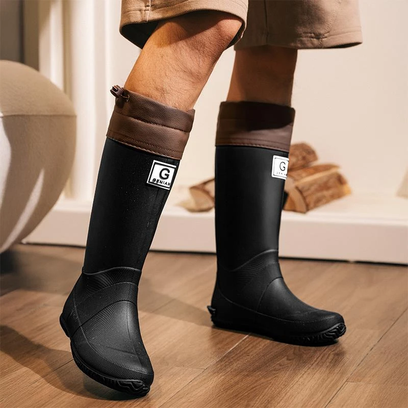 时尚束口便携式水鞋高筒野鸟协会雨靴户外防水徒步折叠成人女雨鞋