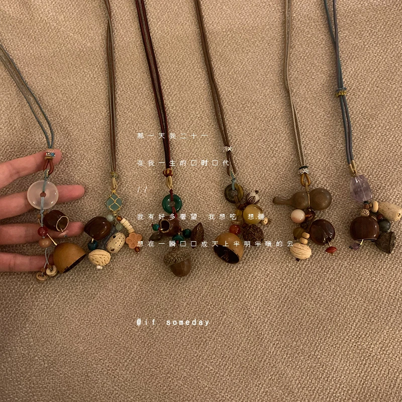 合金布艺项链 秋冬果实毛衣链小众百搭设计感民族风长款项链