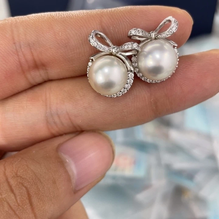 海水珍珠银S925镶嵌耳饰