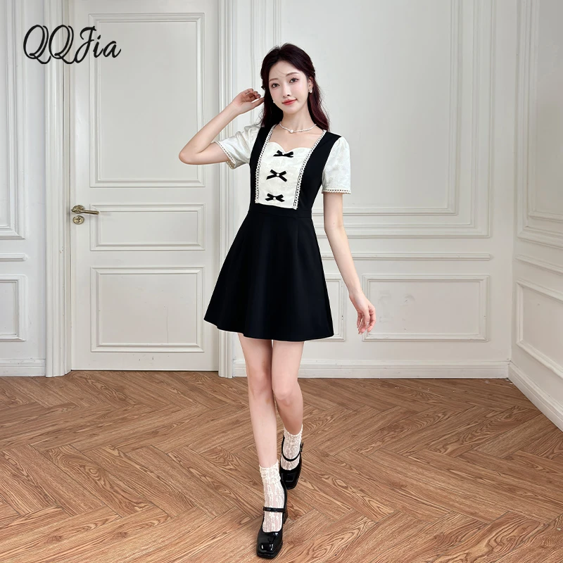 丘丘家小香风裙高级感夏季假两件方领显瘦裙子女设计感小众88119