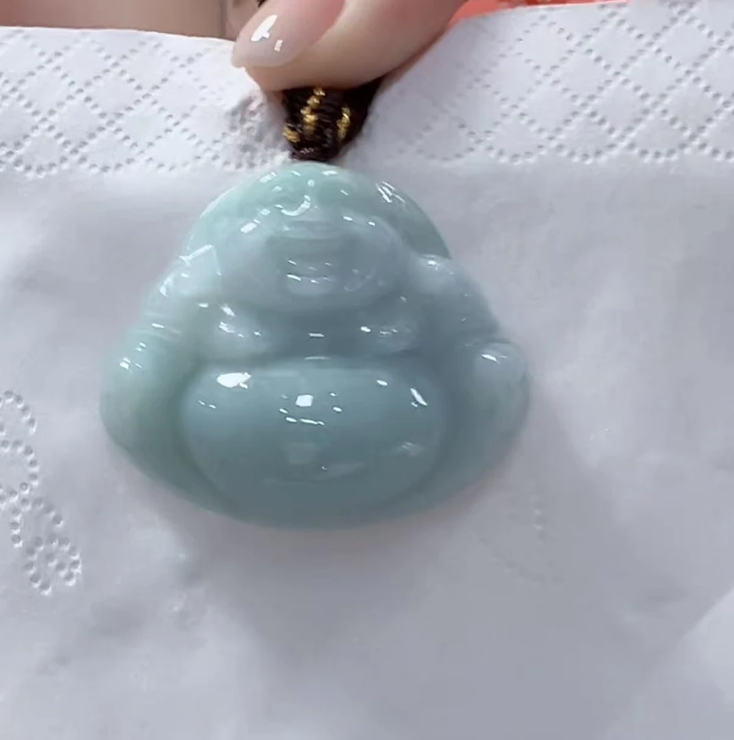 天然翡翠A货飘花佛公（多样性发货只发一个）高32+宽34-38厚11+送绳