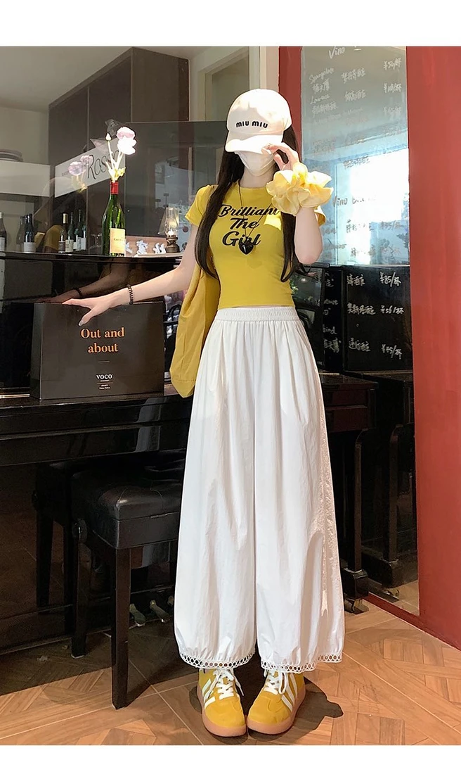 蕾丝镂空阔腿裤韩版夏季显瘦洋气时尚薄款百搭网红